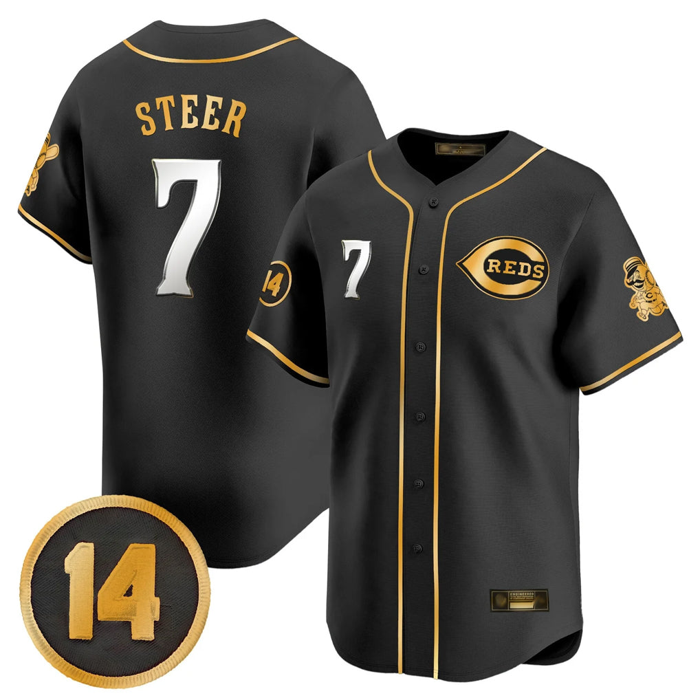 Pouc C.Reds #7 Spencer Steer Player Black-Gold Vapor Premier Limited Home Stitched Jerseys