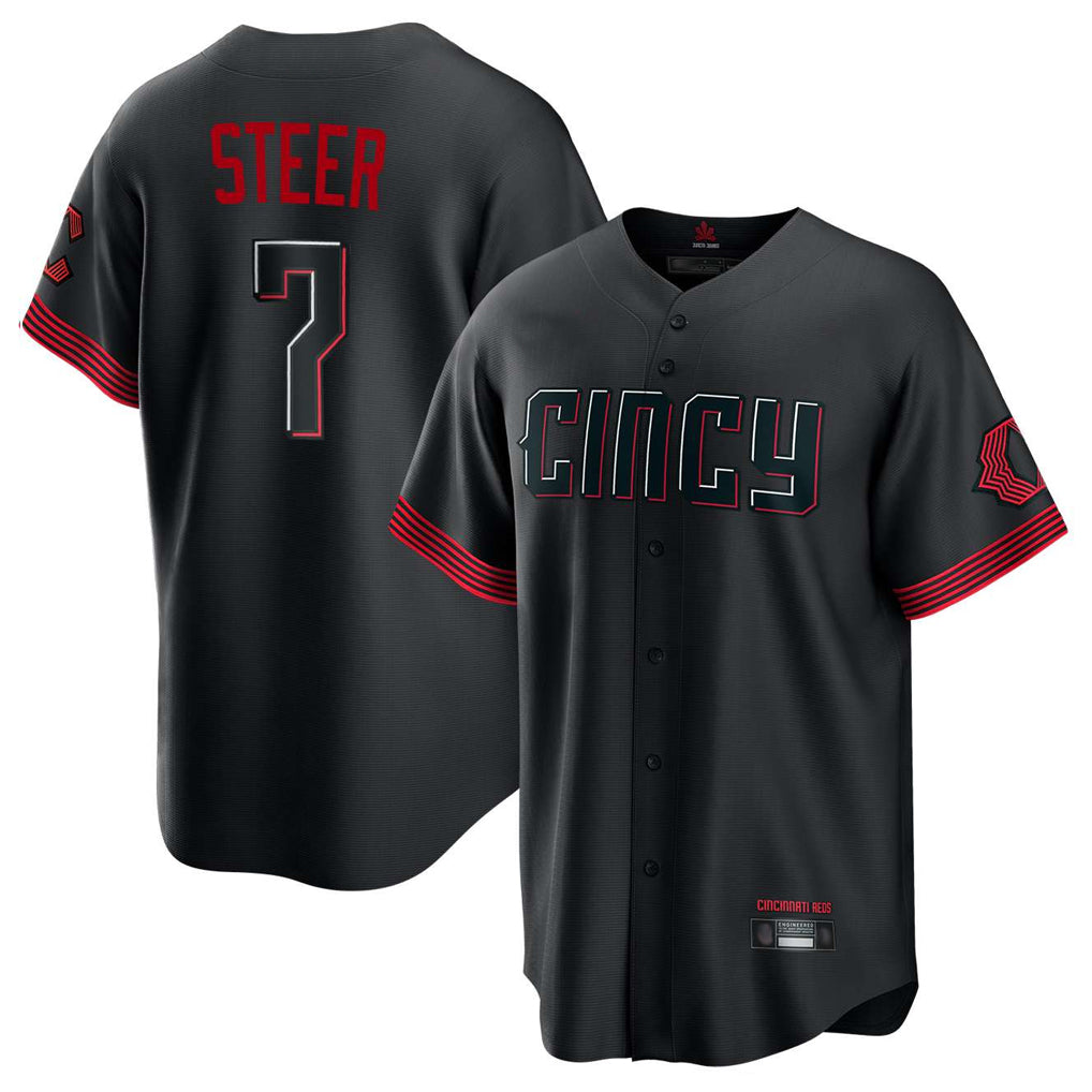 Pouc C.Reds #7 Spencer Steer Player Black City Connect Home Game Stitched Jerseys