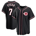 Pouc C.Reds #7 Spencer Steer Player Black Fashion Out Home Game Stitched Jerseys