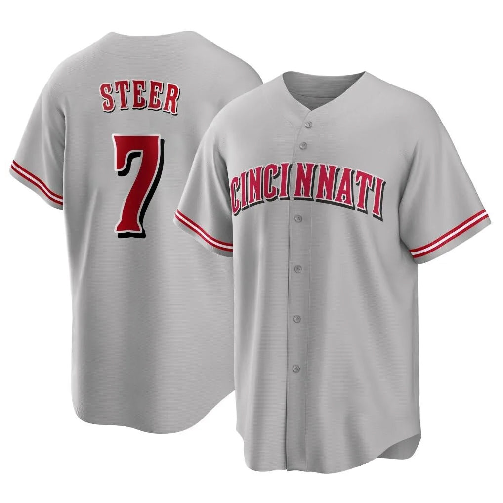 Pouc C.Reds #7 Spencer Steer Player Gray Home Game Stitched Jerseys