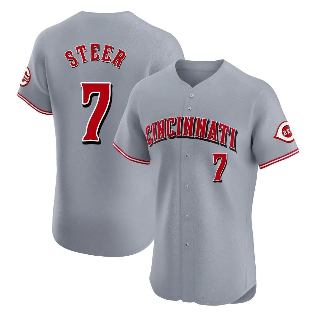 Pouc C.Reds #7 Spencer Steer Player Gray Limited Elite Home Stitched Jerseys