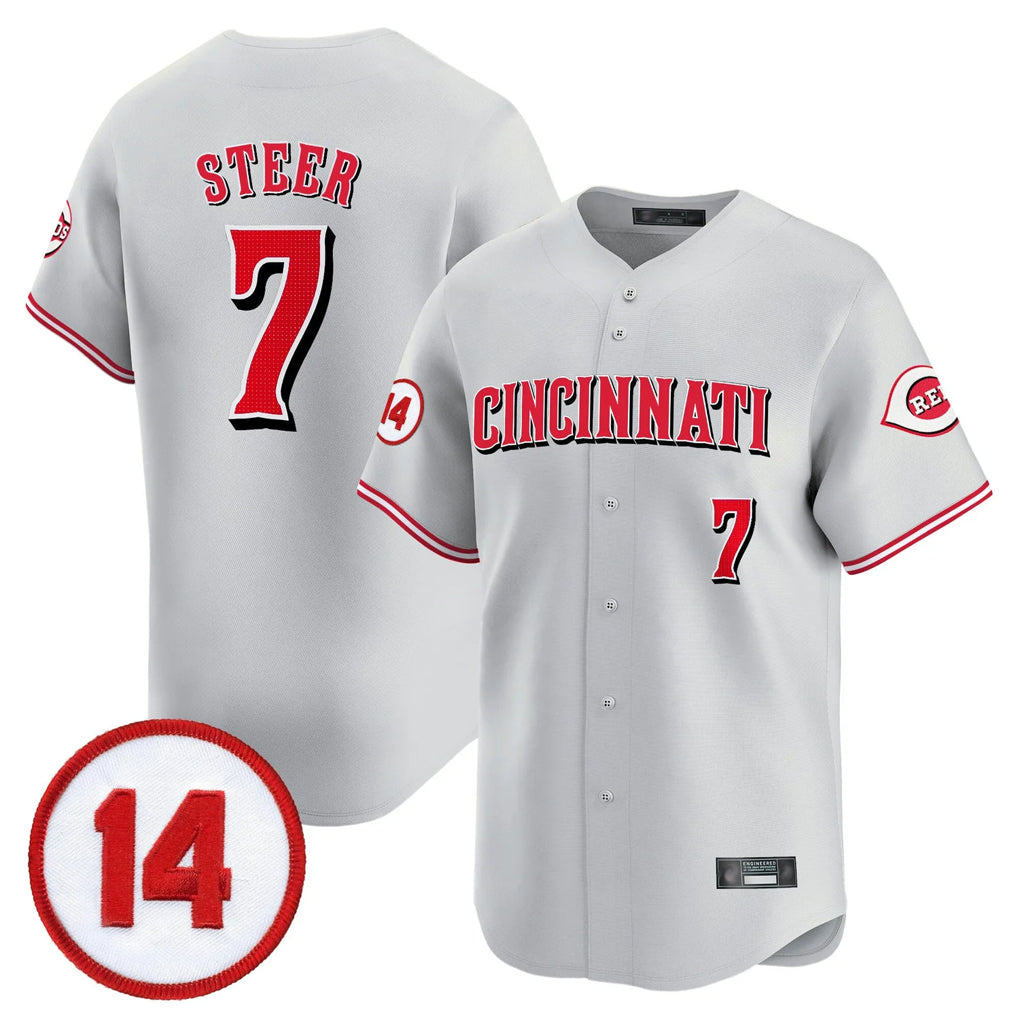 Pouc C.Reds #7 Spencer Steer Player Gray Vapor Premier Limited Home Stitched Jerseys