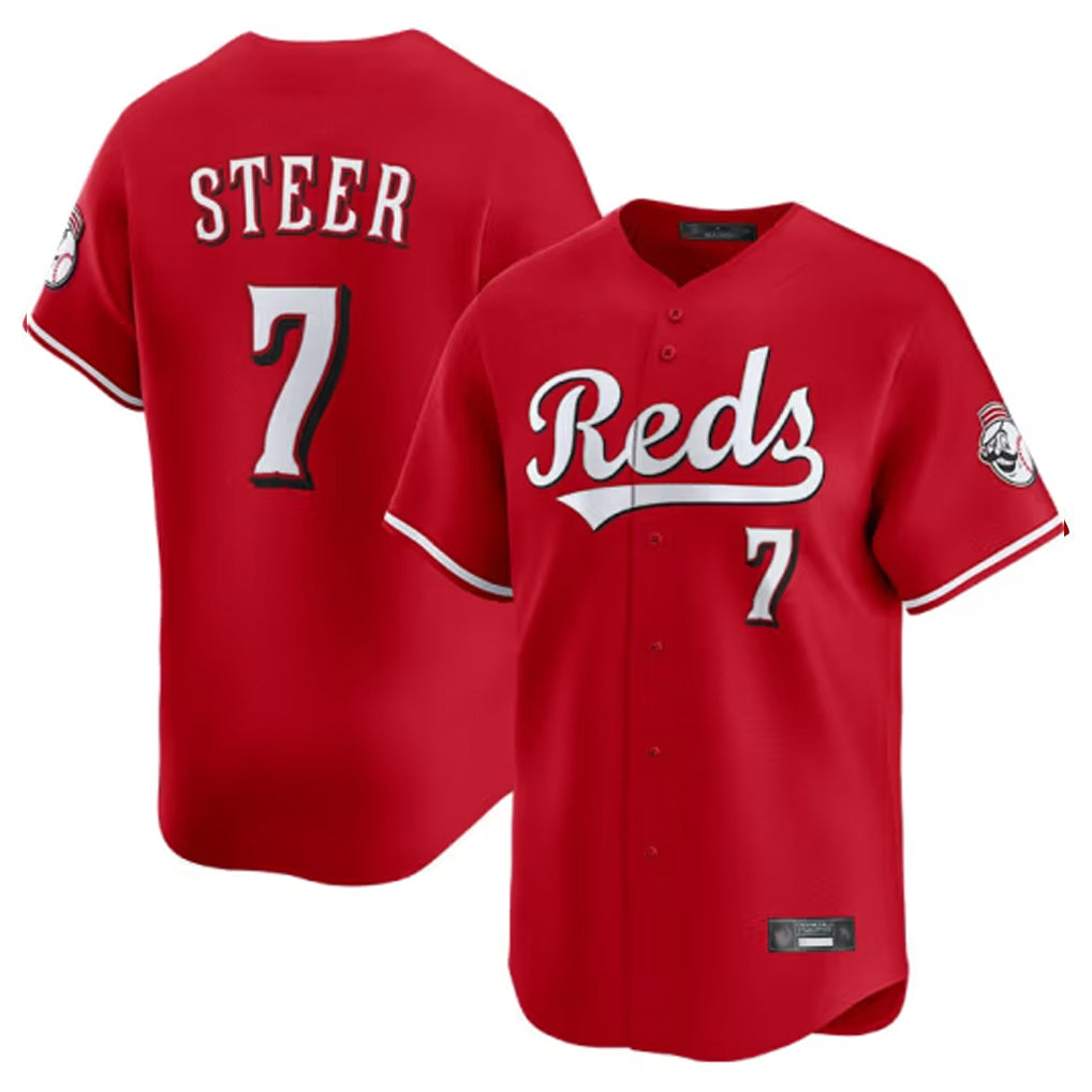 Pouc C.Reds #7 Spencer Steer Player Red Home Limited Stitched Jerseys