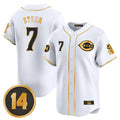 Pouc C.Reds #7 Spencer Steer Player White-Gold Vapor Premier Limited Home Stitched Jerseys