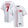 Pouc C.Reds #7 Spencer Steer Player White Game Home Stitched Jerseys