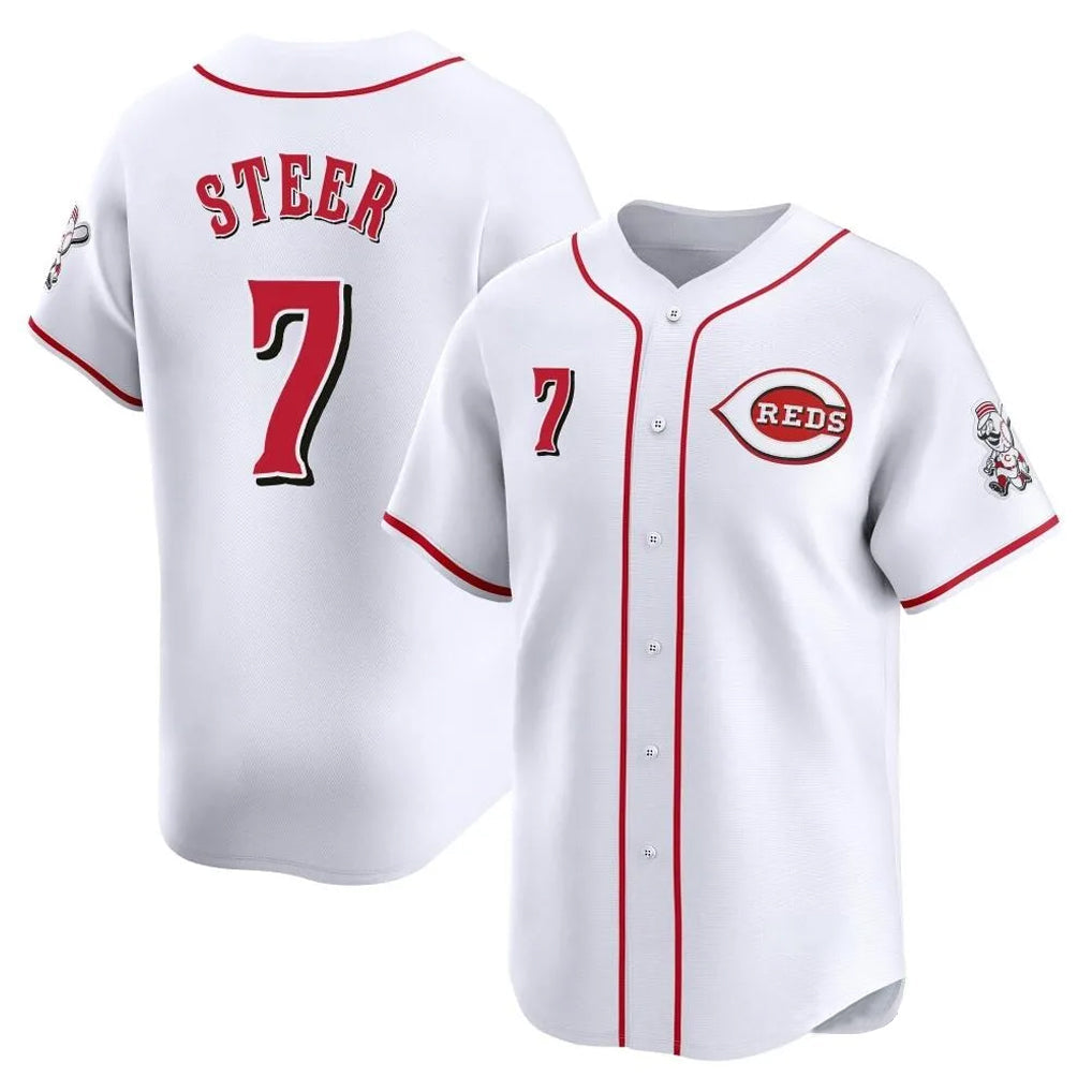 Pouc C.Reds #7 Spencer Steer Player White Home Limited Stitched Jerseys