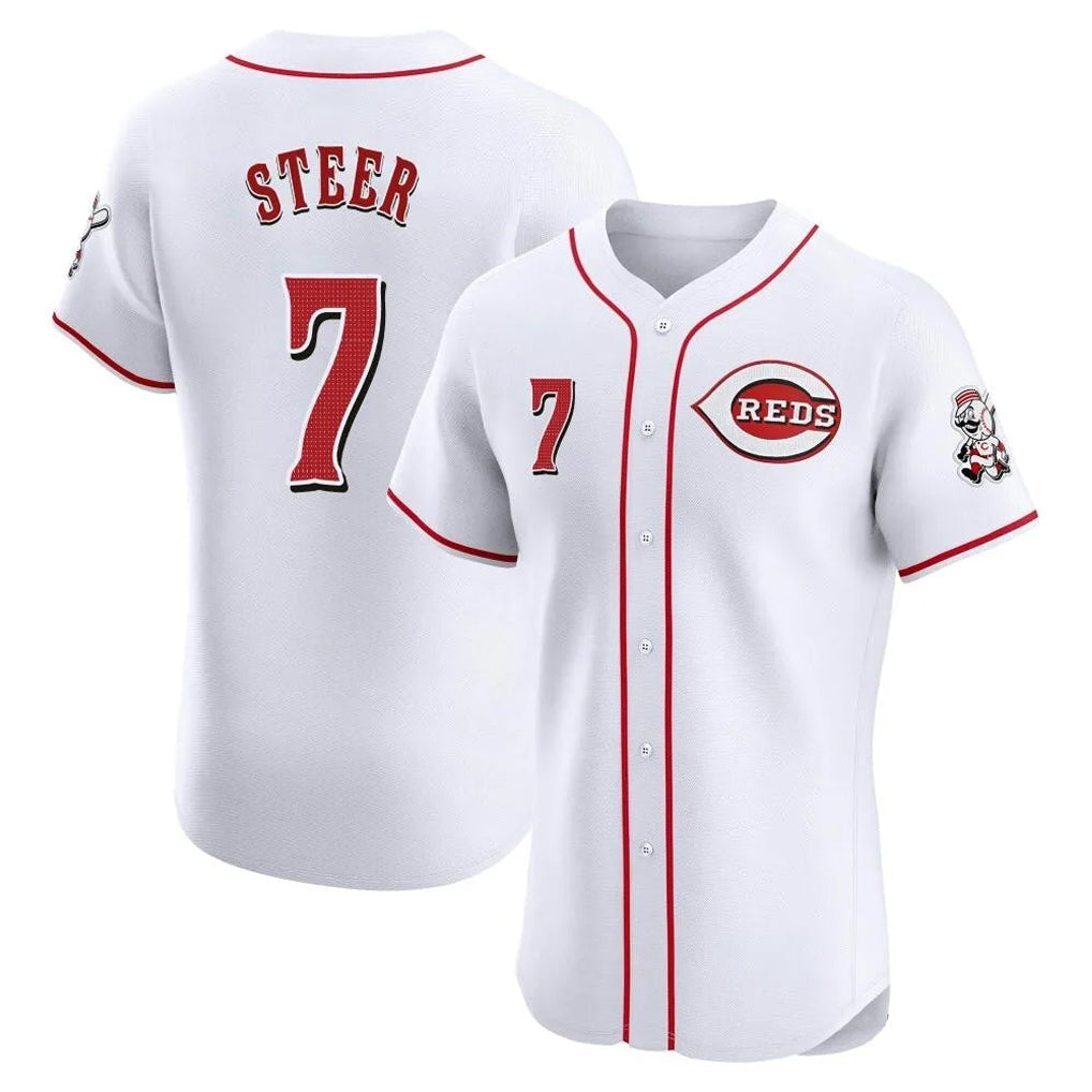 Pouc C.Reds #7 Spencer Steer Player White Limited Elite Home Stitched Jerseys