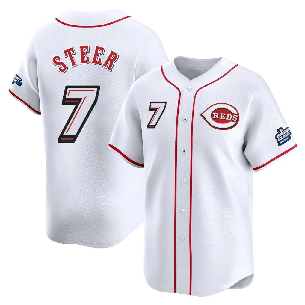 Pouc C.Reds #7 Spencer Steer Player White Speedway Classic Home Limited Stitched Jerseys