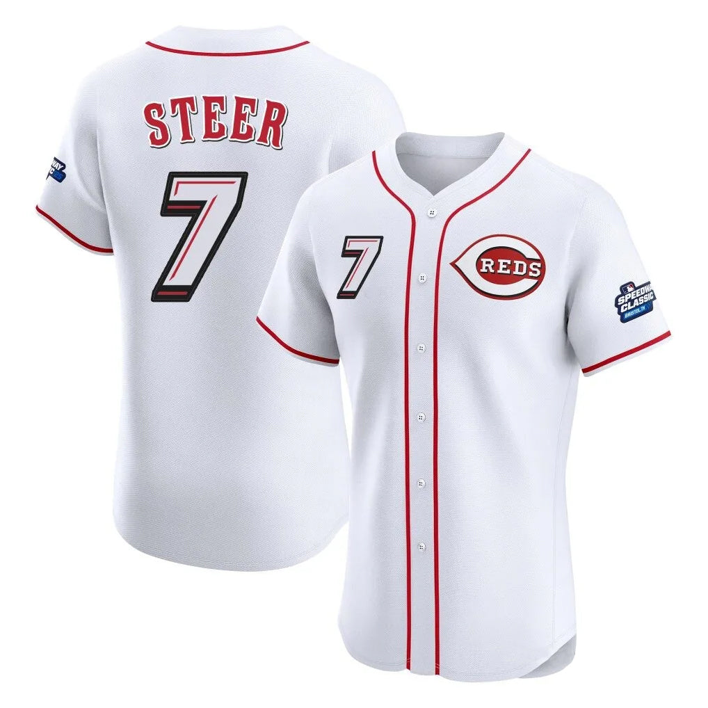 Pouc C.Reds #7 Spencer Steer Player White Speedway Classic Limited Elite Home Stitched Jerseys