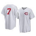 Pouc C.Reds #7 Spencer Steer Player White Stripe Field of Dreams Game Home Stitched Jerseys