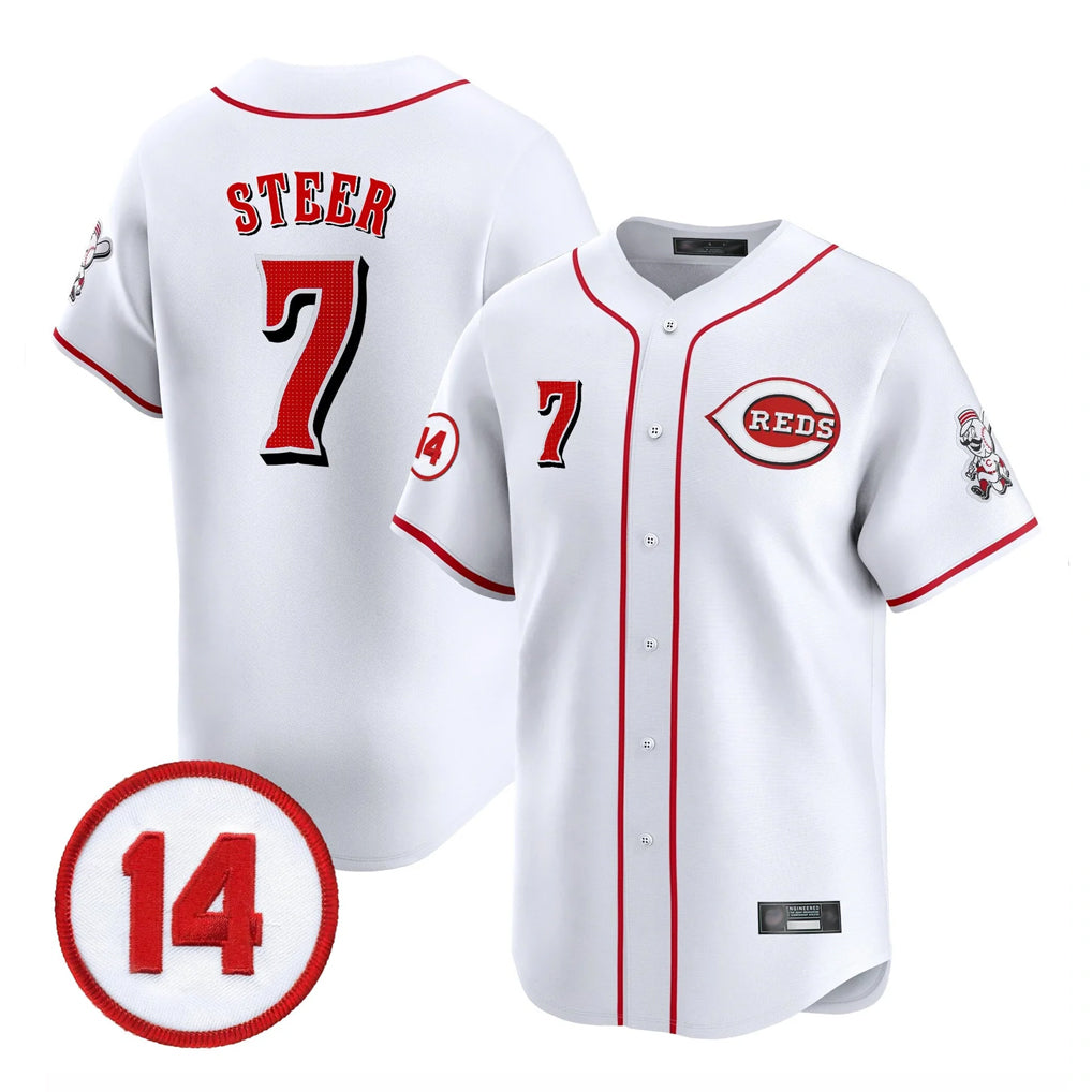 Pouc C.Reds #7 Spencer Steer Player White Vapor Premier Limited Home Stitched Jerseys