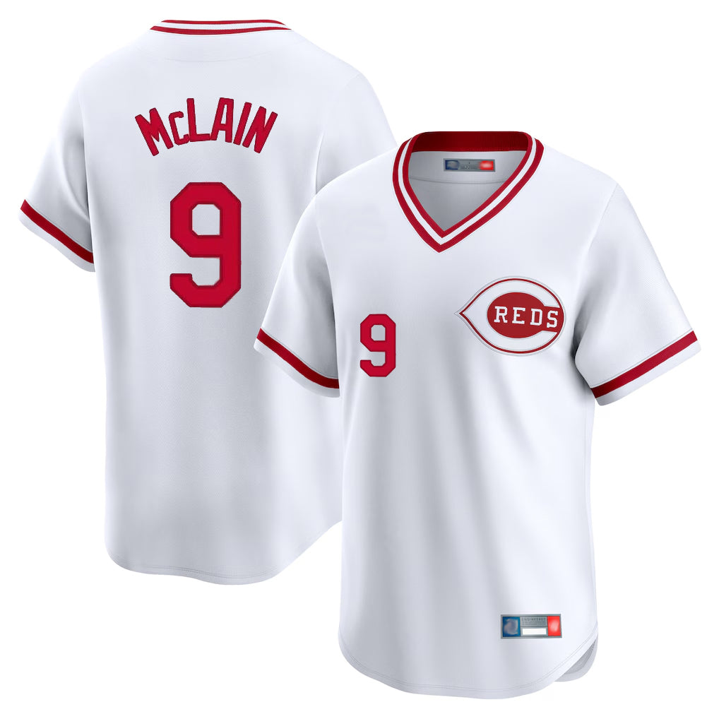 Pouc C.Reds #9 Matt McLain Player White Cooperstown Collection Limited T-shirt Home Stitched Jerseys