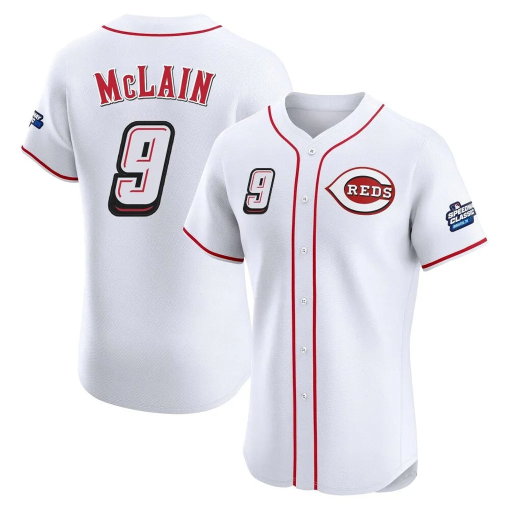Pouc C.Reds #9 Matt McLain Player White Speedway Classic Limited Elite Home Stitched Jerseys