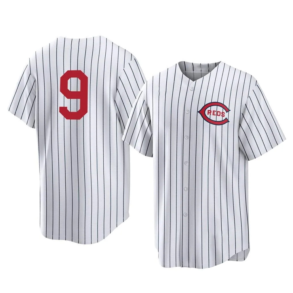 Pouc C.Reds #9 Matt McLain Player White Stripe Field of Dreams Game Home Stitched Jerseys