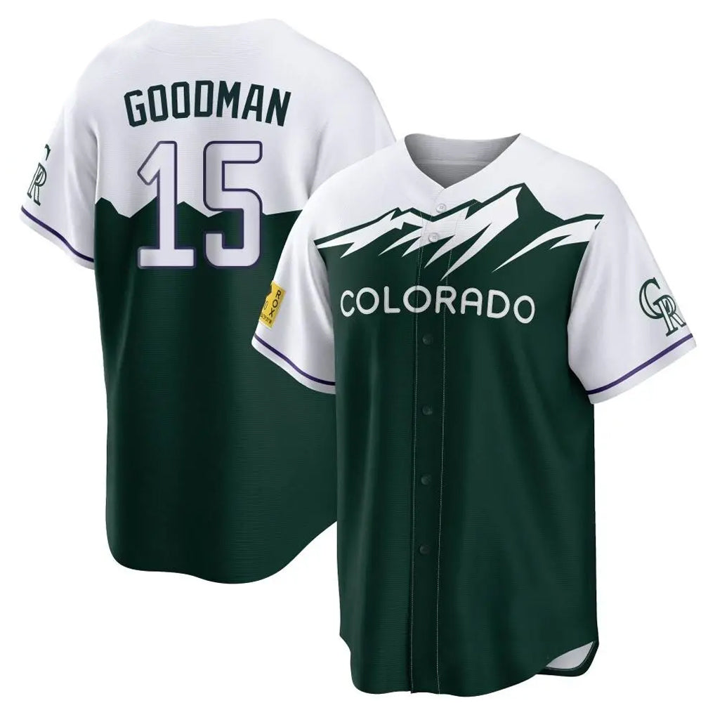 Pouc C.Rockies #15 Hunter Goodman Player Green City Connect Home Game Stitched Jerseys
