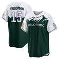 Pouc C.Rockies #15 Hunter Goodman Player Green City Connect Home Game Stitched Jerseys