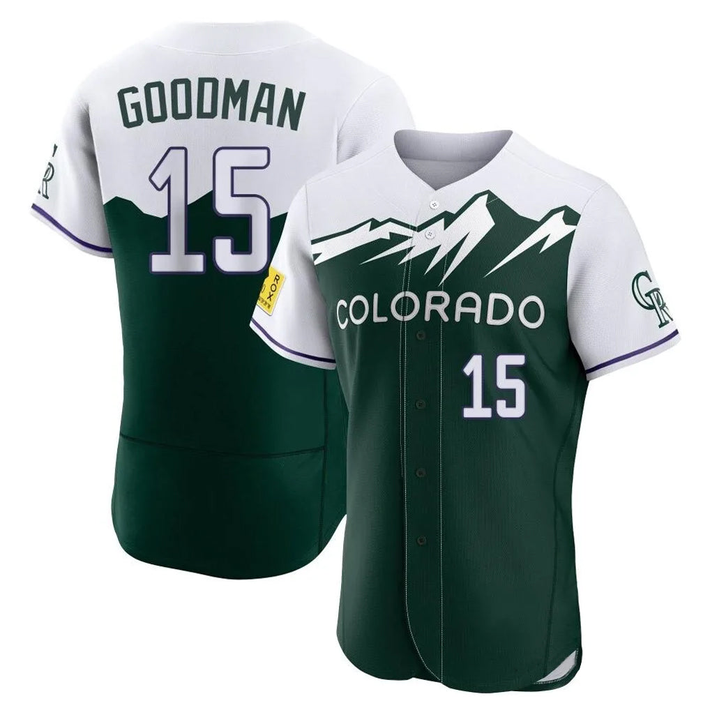 Pouc C.Rockies #15 Hunter Goodman Player Green City Connect Limited Elite Home Stitched Jerseys