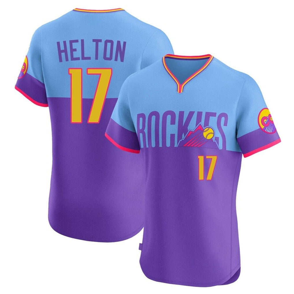 Pouc C.Rockies #17 Todd Helton Player Purple-Light Blue City Connect Limited Elite Home T-shirt Stitched Jerseys