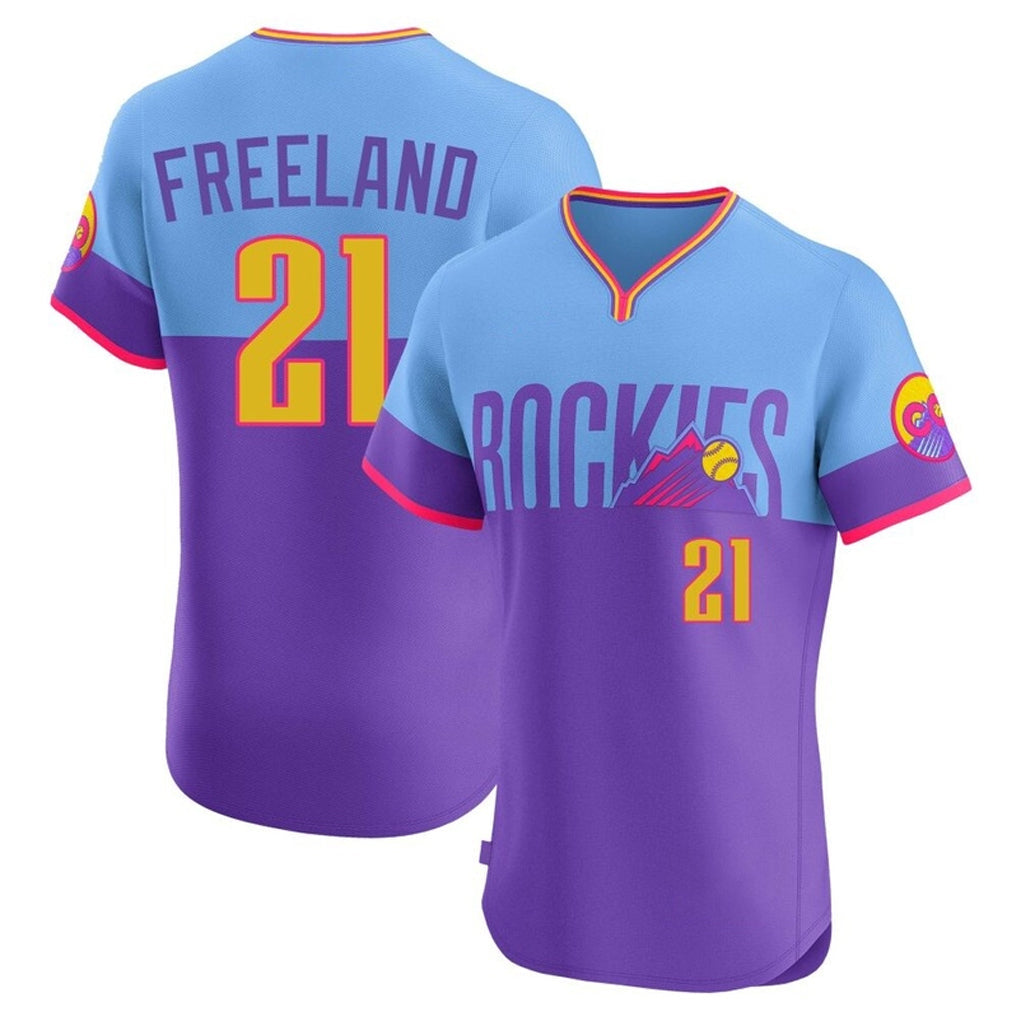 Pouc C.Rockies #21 Kyle Freeland Player Purple-Light Blue City Connect Limited Elite Home T-shirt Stitched Jerseys