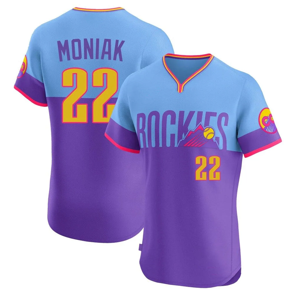 Pouc C.Rockies #22 Mickey Moniak Player Purple-Light Blue City Connect Limited Elite Home T-shirt Stitched Jerseys