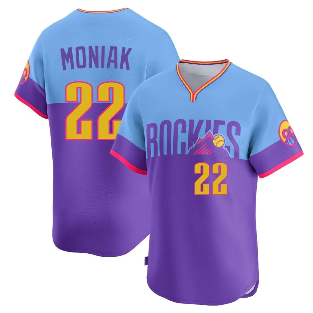 Pouc C.Rockies #22 Mickey Moniak Player Purple-Light Blue City Connect Limited Home T-shirt Stitched Jerseys