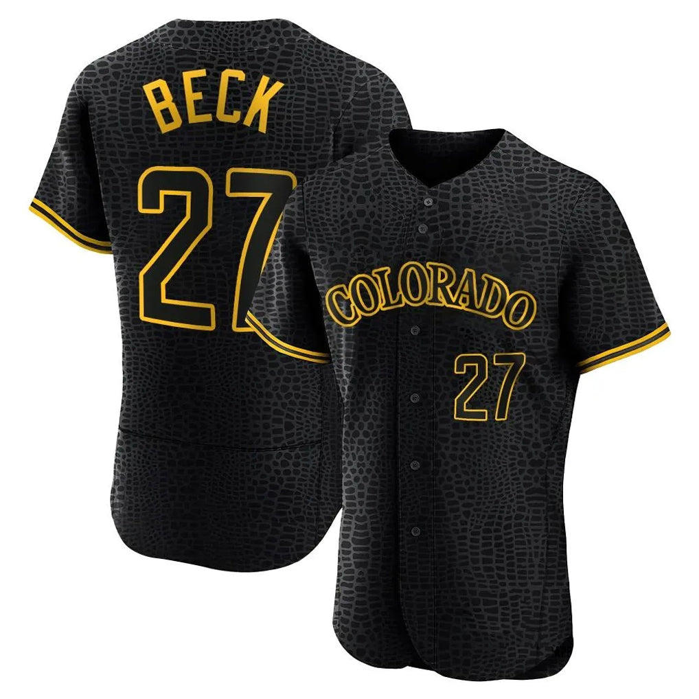 Pouc C.Rockies #27 Jordan Beck Player Black Snake Skin City Limited Elite Home Stitched Jerseys