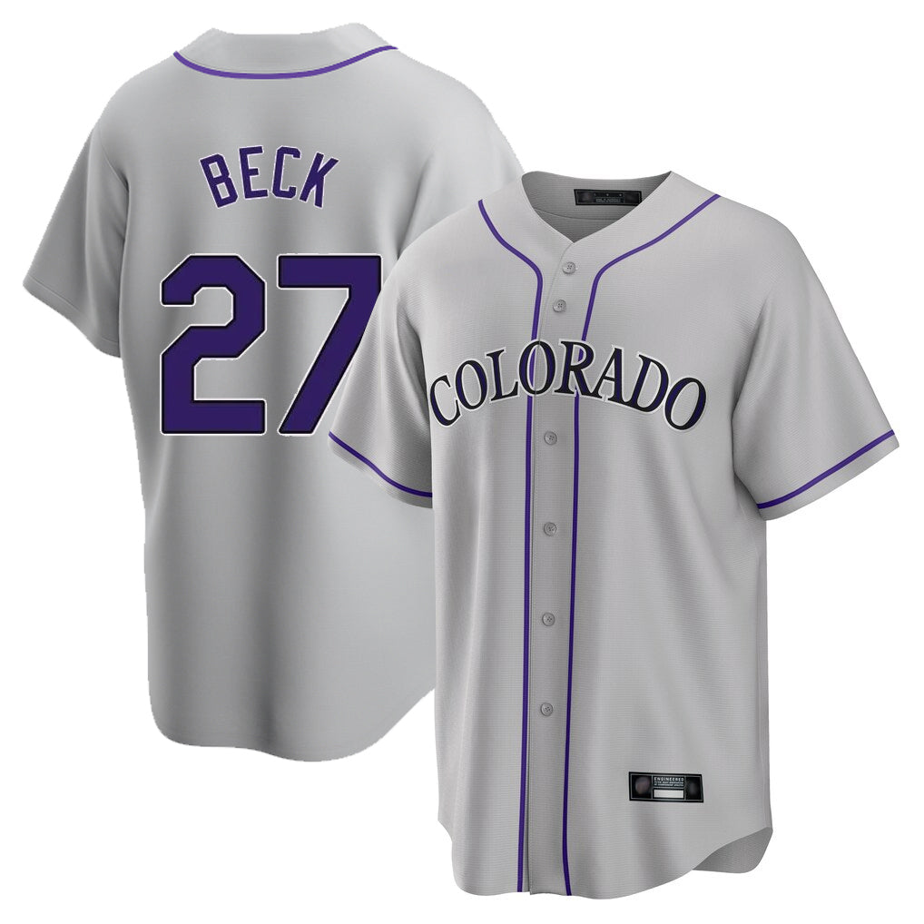 Pouc C.Rockies #27 Jordan Beck Player Gray Game Home Stitched Jerseys