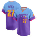 Pouc C.Rockies #27 Jordan Beck Player Purple-Light Blue City Connect Limited Home T-shirt Stitched Jerseys