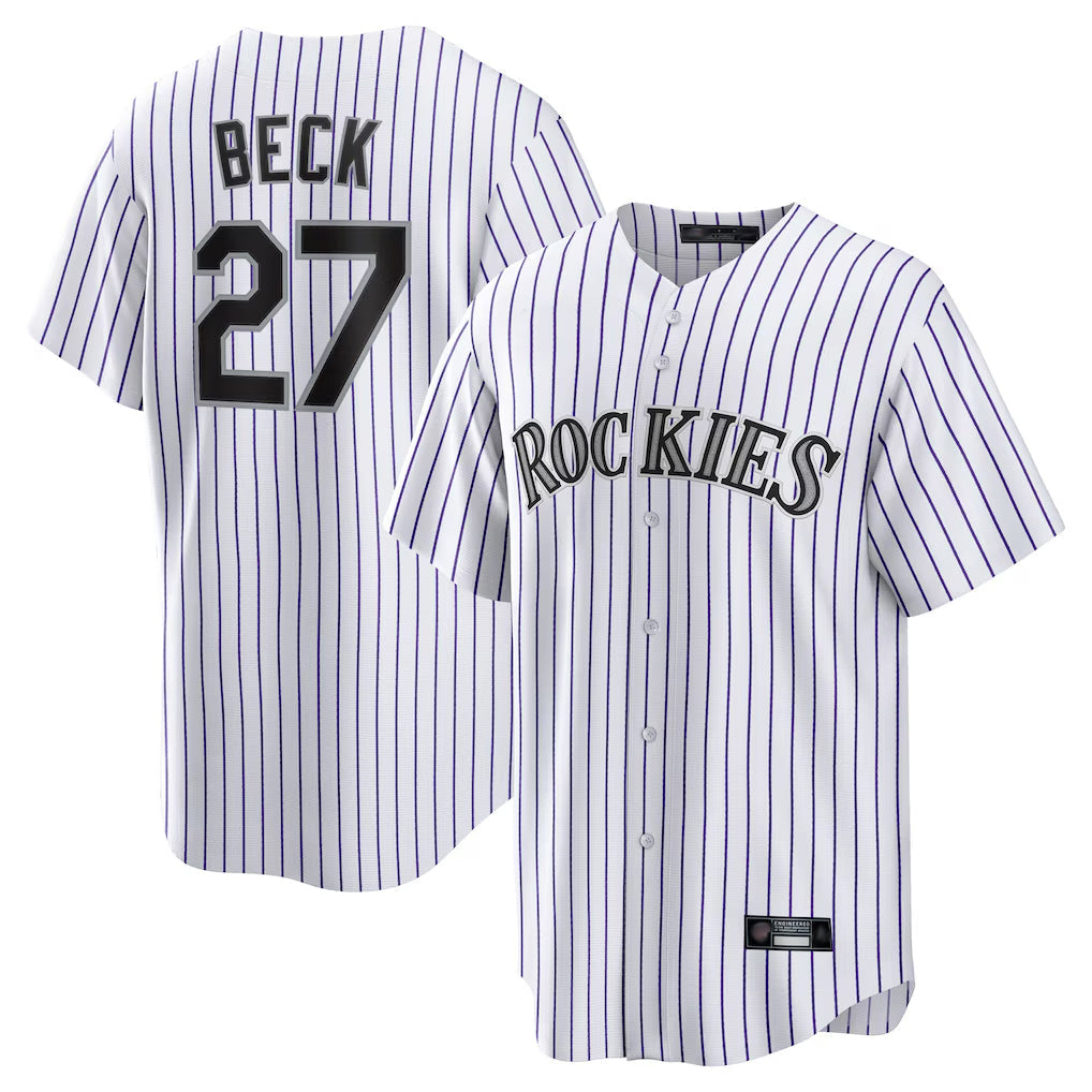 Pouc C.Rockies #27 Jordan Beck Player White Game Home Stitched Jerseys