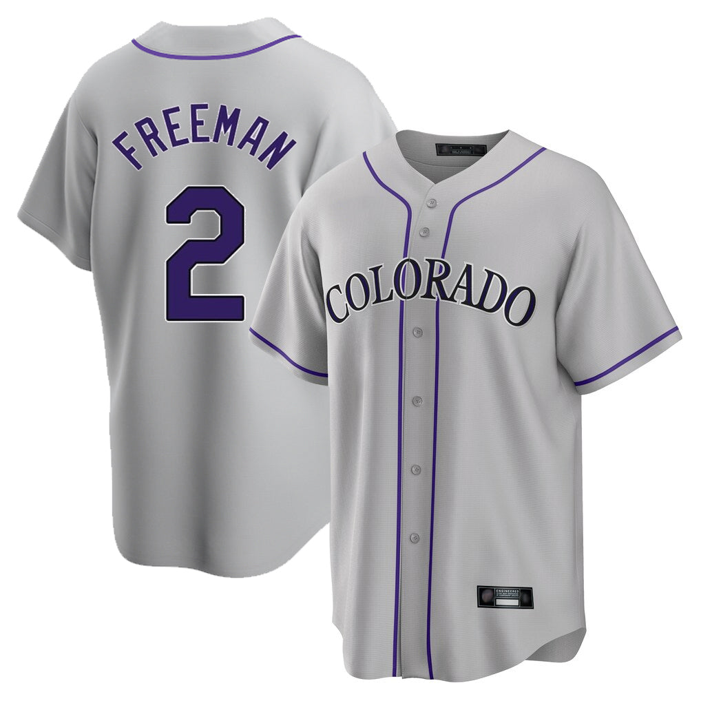Pouc C.Rockies #2 Tyler Freeman Player Gray Game Home Stitched Jerseys