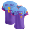 Pouc C.Rockies #2 Tyler Freeman Player Purple-Light Blue City Connect Limited Elite Home T-shirt Stitched Jerseys