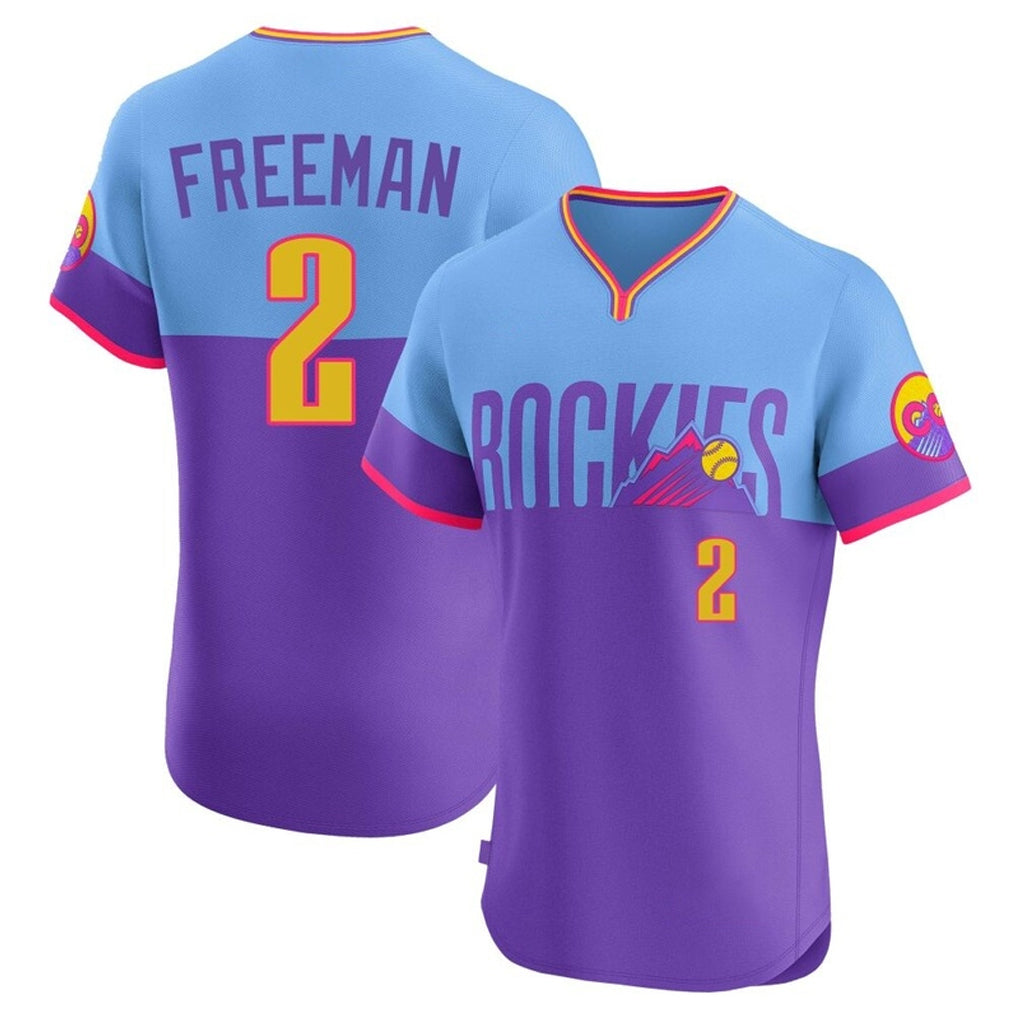 Pouc C.Rockies #2 Tyler Freeman Player Purple-Light Blue City Connect Limited Elite Home T-shirt Stitched Jerseys