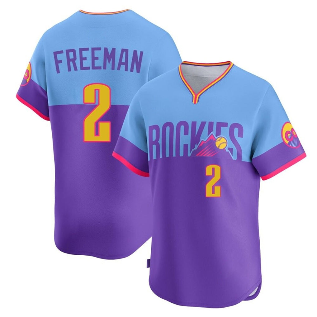 Pouc C.Rockies #2 Tyler Freeman Player Purple-Light Blue City Connect Limited Home T-shirt Stitched Jerseys
