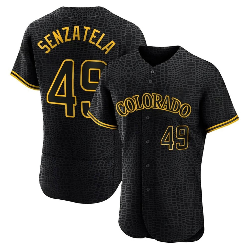 Pouc C.Rockies #49 Antonio Senzatela Player Black Snake Skin City Limited Elite Home Stitched Jerseys