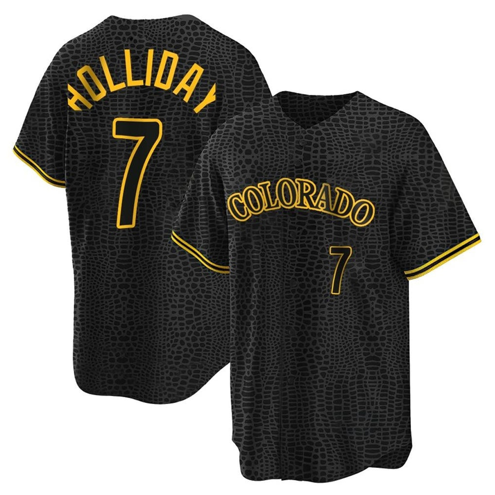Pouc C.Rockies #7 Matt Holliday Player Black Snake Skin City Home Game Stitched Jerseys