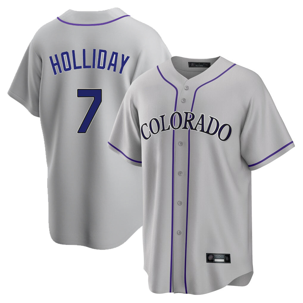 Pouc C.Rockies #7 Matt Holliday Player Gray Game Home Stitched Jerseys