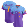 Pouc C.Rockies #7 Matt Holliday Player Purple-Light Blue City Connect Limited Elite Home T-shirt Stitched Jerseys