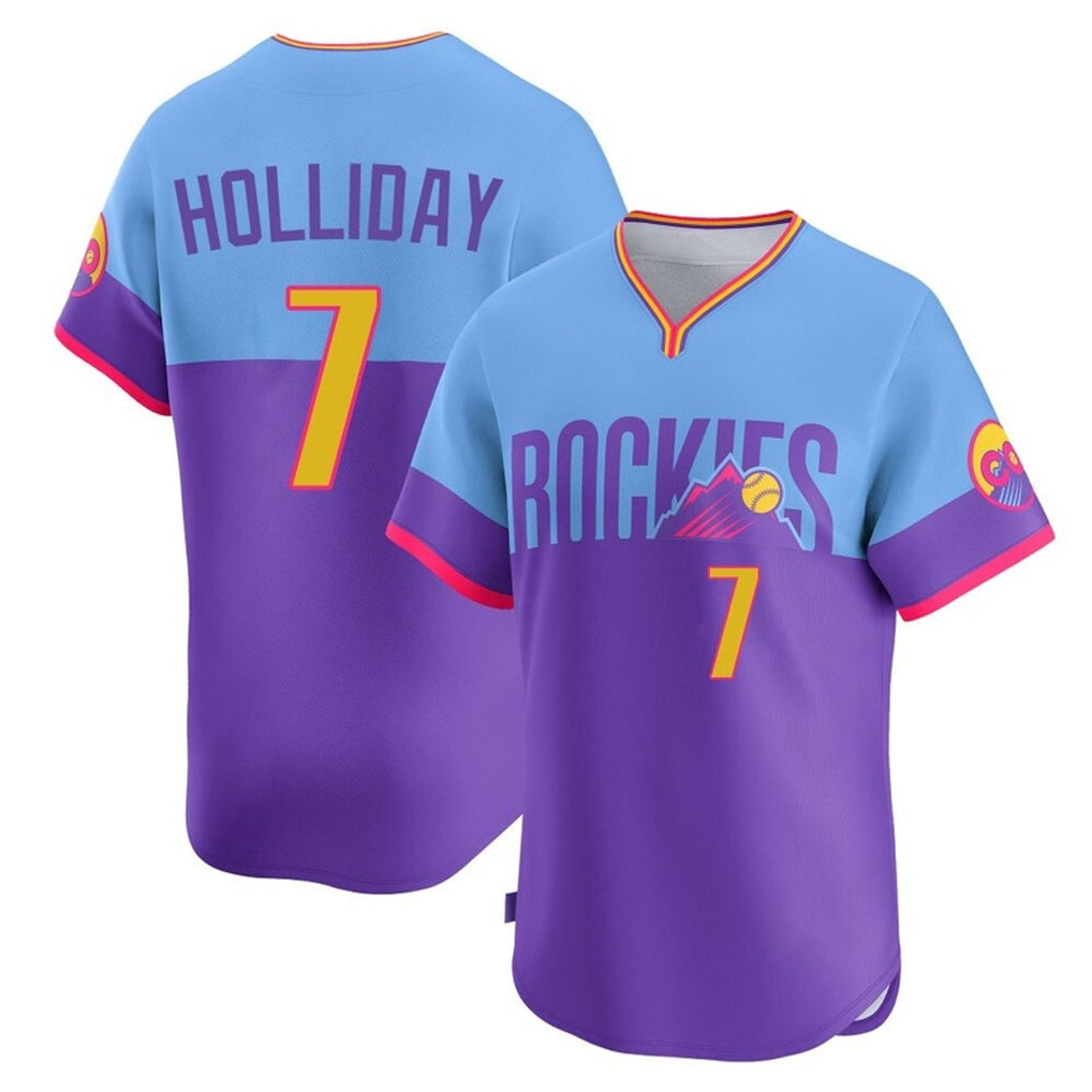 Pouc C.Rockies #7 Matt Holliday Player Purple-Light Blue City Connect Limited Home T-shirt Stitched Jerseys