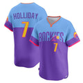 Pouc C.Rockies #7 Matt Holliday Player Purple-Light Blue City Connect Limited Home T-shirt Stitched Jerseys