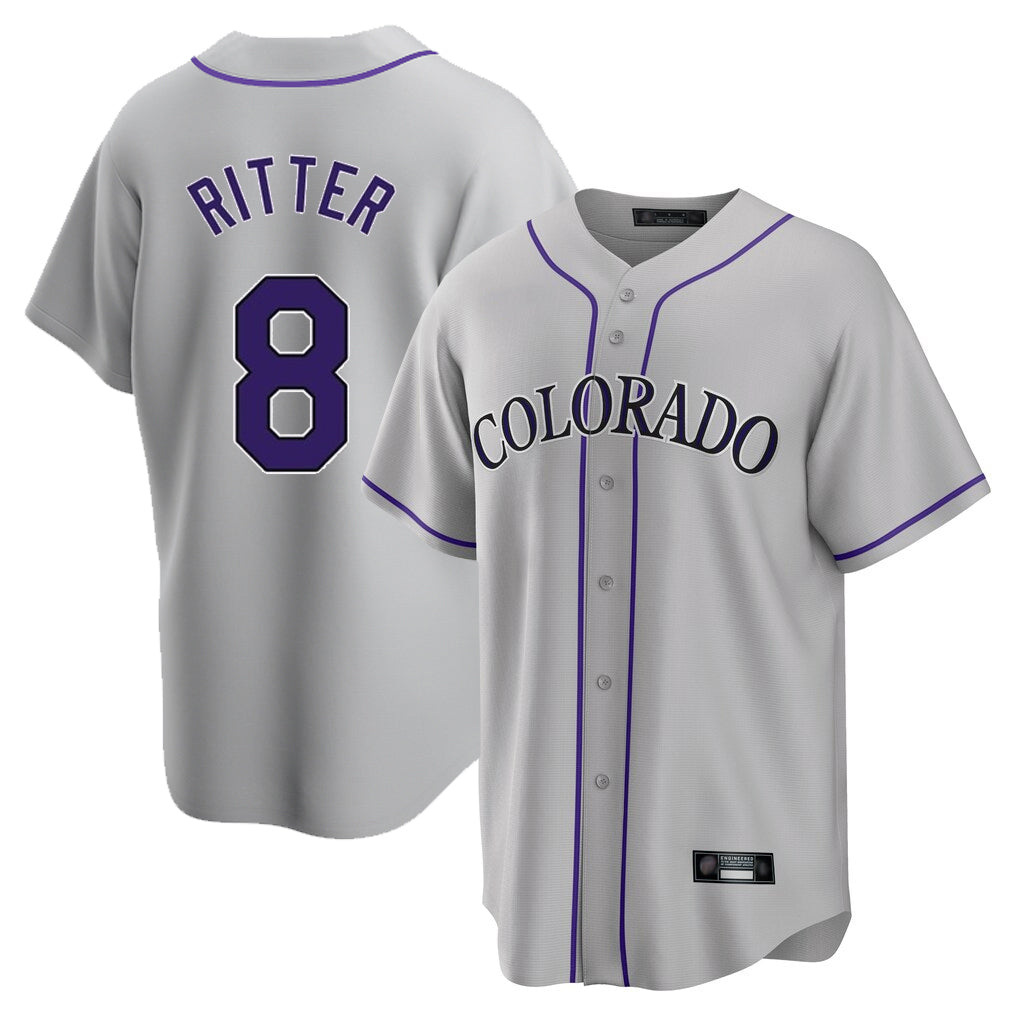 Pouc C.Rockies #8 Ryan Ritter Player Gray Game Home Stitched Jerseys