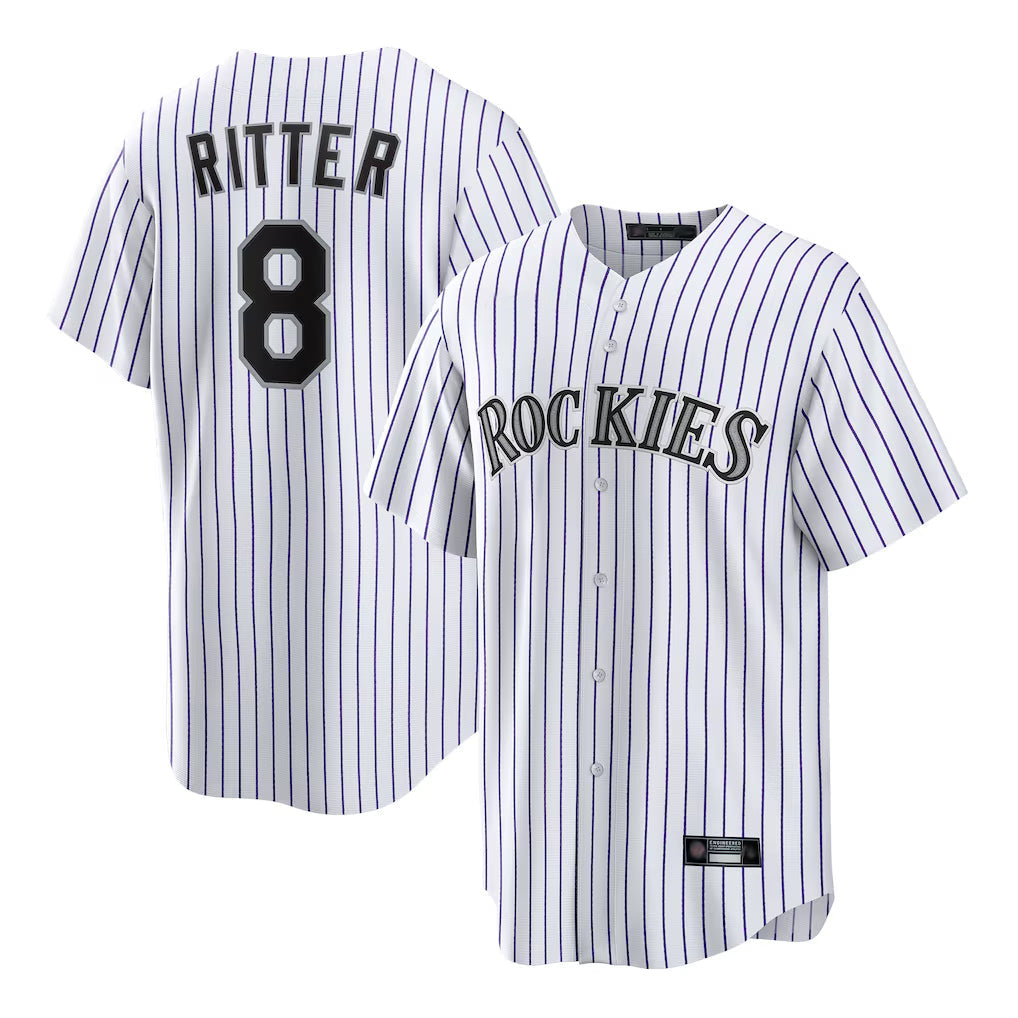 Pouc C.Rockies #8 Ryan Ritter Player White Game Home Stitched Jerseys