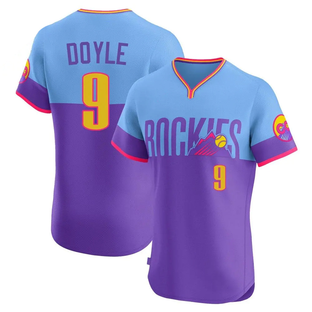 Pouc C.Rockies #9 Brenton Doyle Player Purple-Light Blue City Connect Limited Elite Home T-shirt Stitched Jerseys
