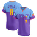 Pouc C.Rockies #9 Brenton Doyle Player Purple-Light Blue City Connect Limited Elite Home T-shirt Stitched Jerseys