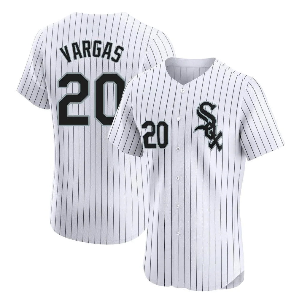 Pouc C.White Sox #20 Miguel Vargas Player White Stripe Limited Elite Home Stitched Jerseys