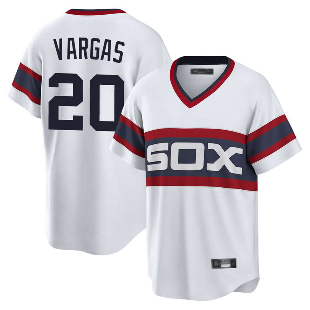 Pouc C.White Sox #20 Miguel Vargas Player White T-shirt Home Game Stitched Jerseys