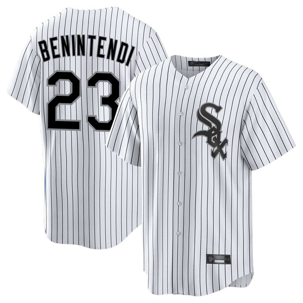 Pouc C.White Sox #23 Andrew Benintendi Player White Stripe Home Game Stitched Jerseys
