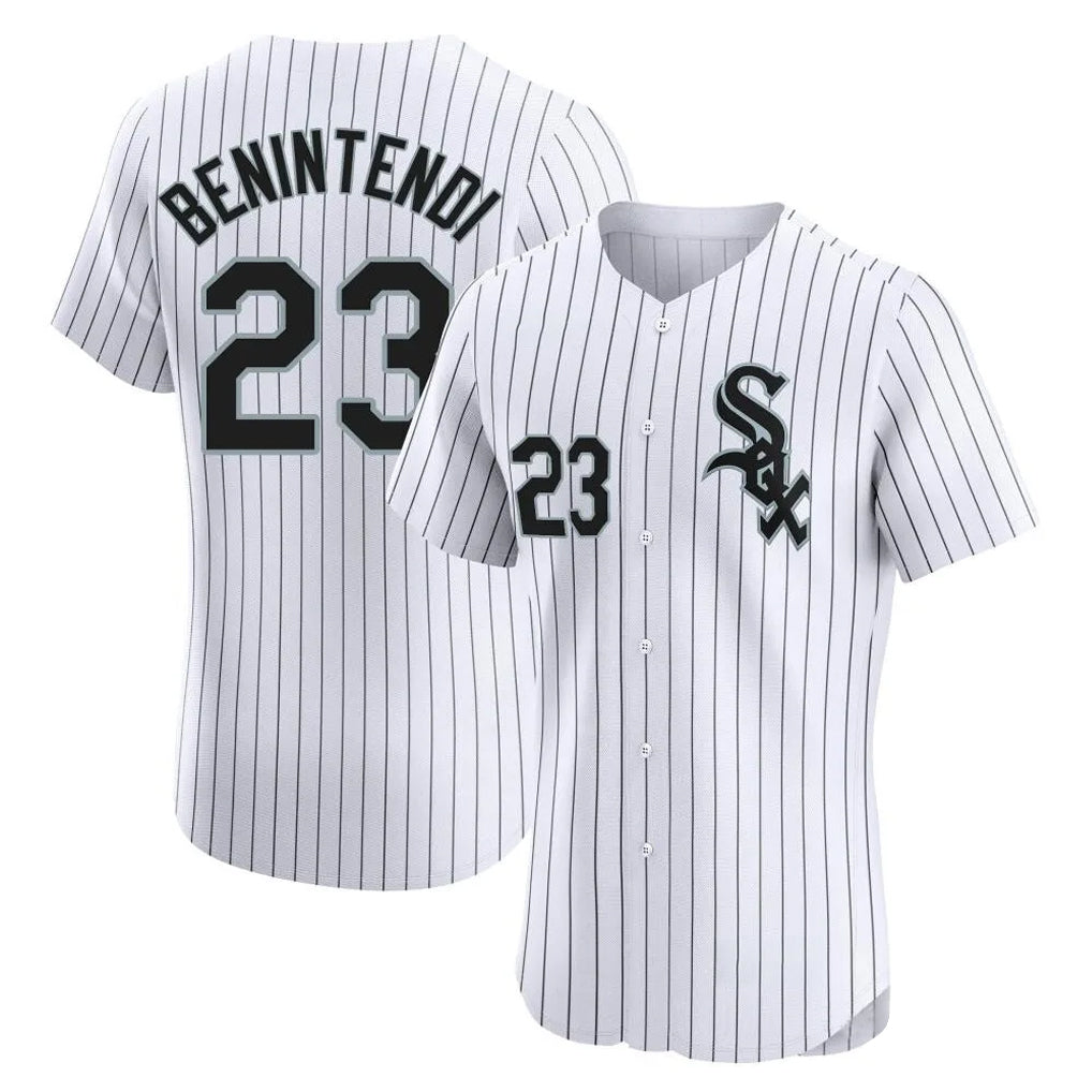 Pouc C.White Sox #23 Andrew Benintendi Player White Stripe Limited Elite Home Stitched Jerseys