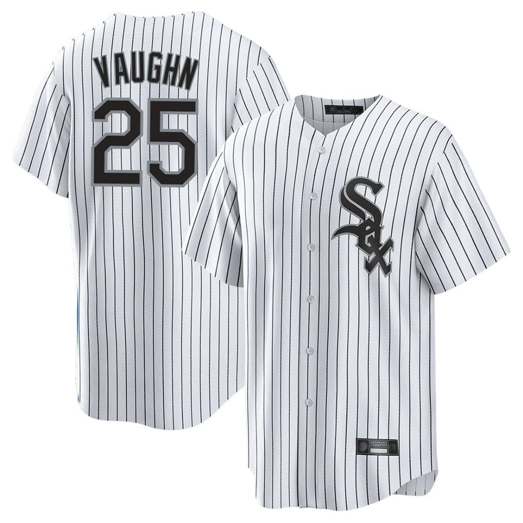 Pouc C.White Sox #25 Andrew Vaughn Player White Stripe Home Game Stitched Jerseys