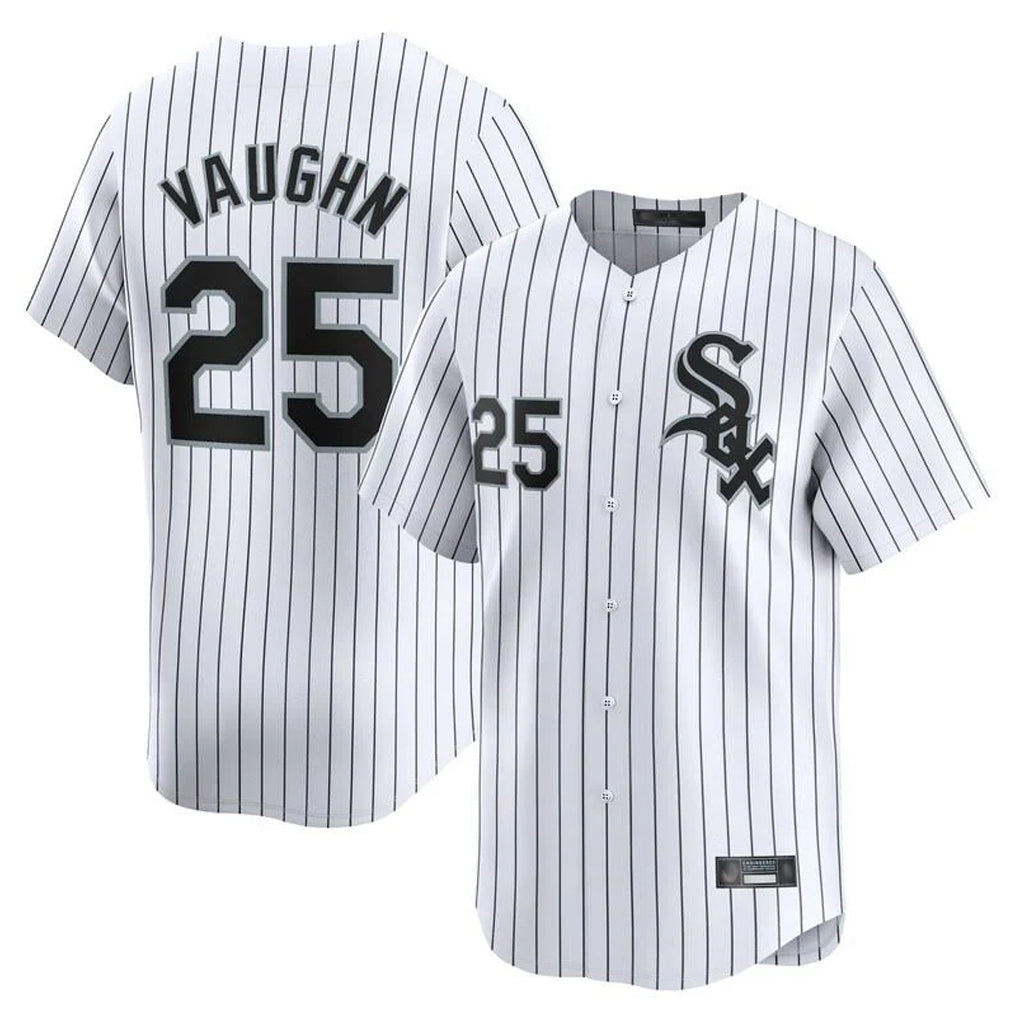 Pouc C.White Sox #25 Andrew Vaughn Player White Stripe Limited Home Stitched Jersey