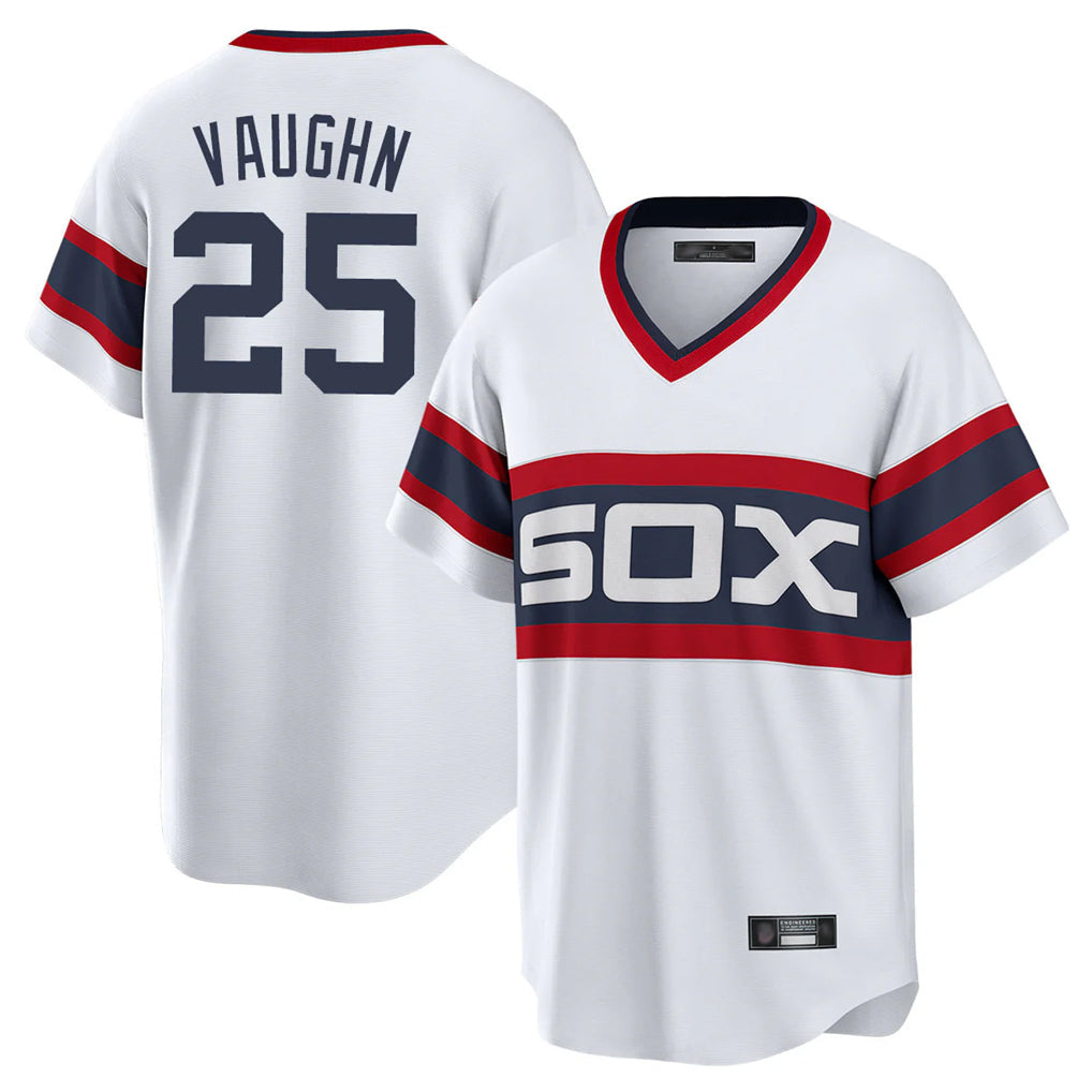 Pouc C.White Sox #25 Andrew Vaughn Player White Stripe Limited Home Stitched Jerseys